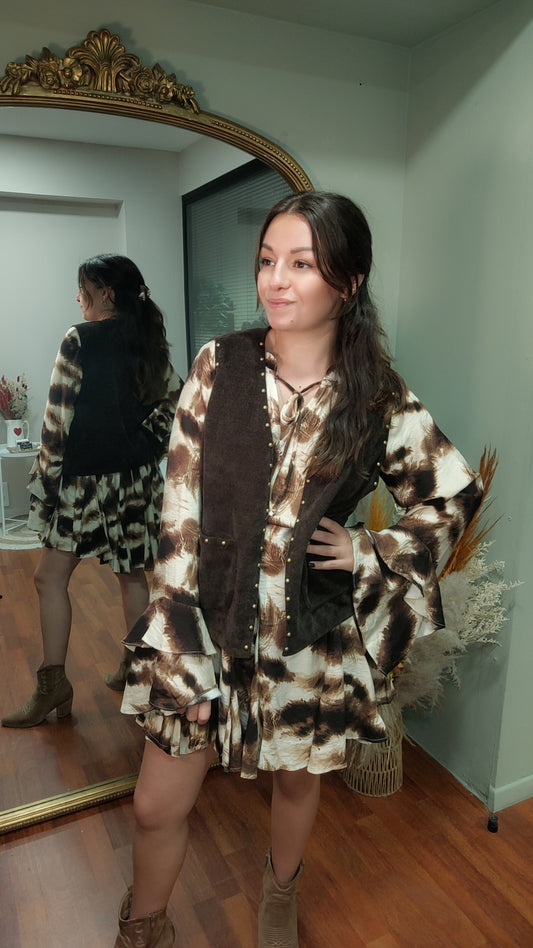 Robe tie and dye beige et choco
