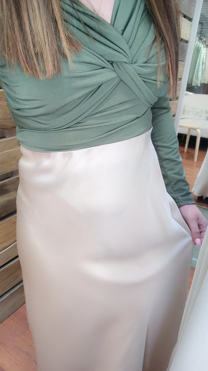 Jupe satin beige