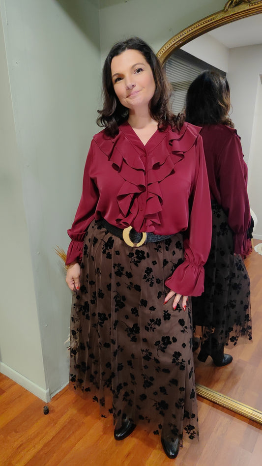 Blouse à volants bordeaux