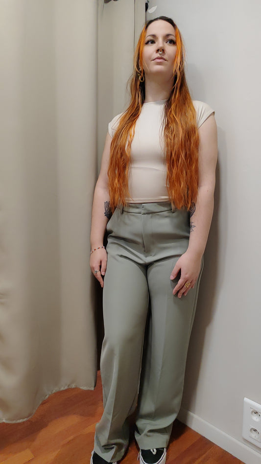 Pantalon à pinces sauge
