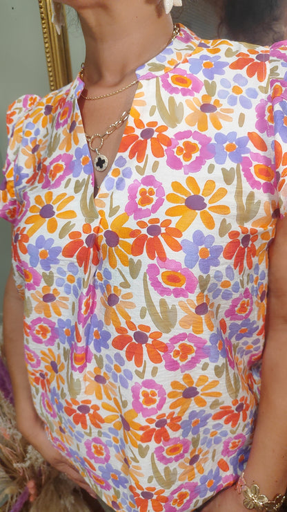 Top fleuri multicolore