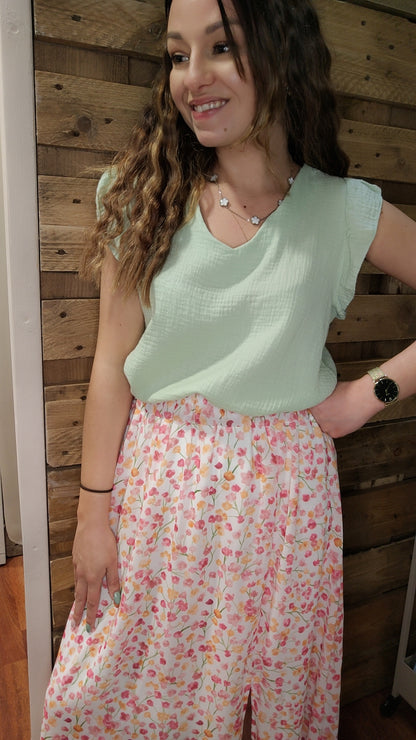 Top gaze de coton fushia ou vert clair