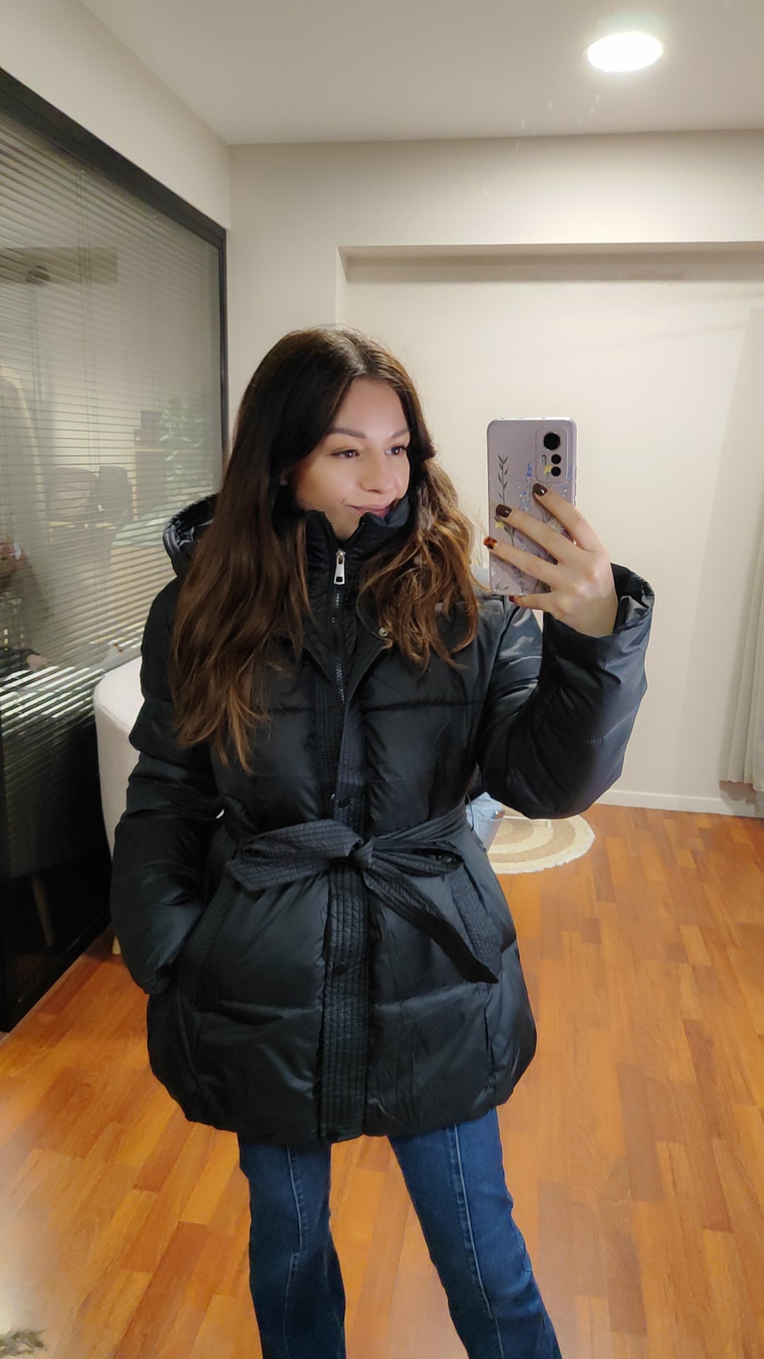 Doudoune mi-long ceinturé