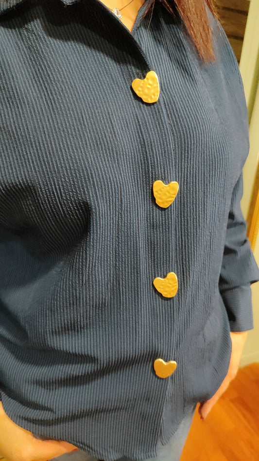 Chemise marine coeurs dorés