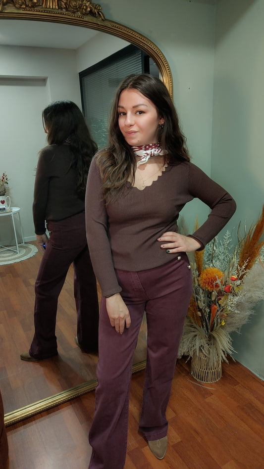 Jean wide leg boutons prune