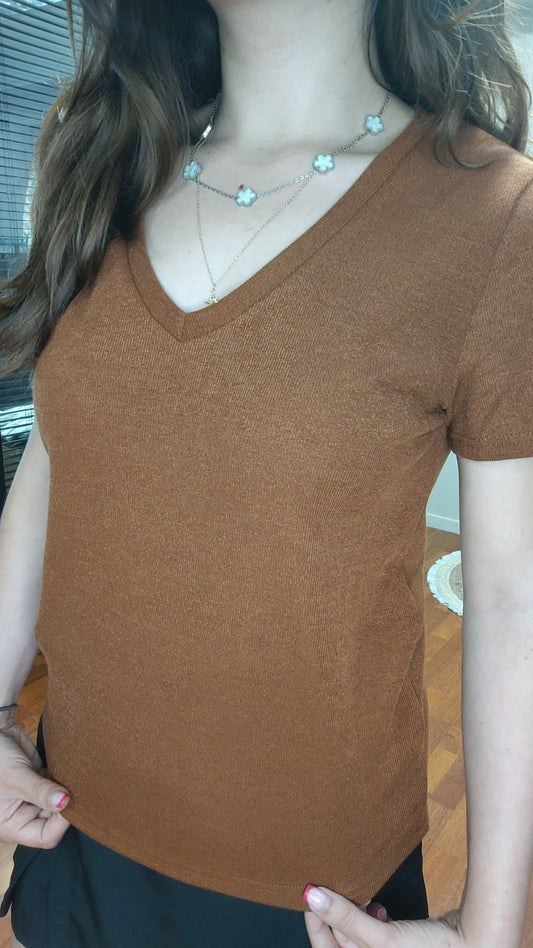 T-shirt petite maille brique