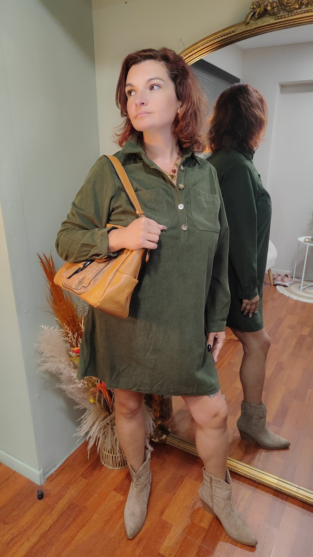 Robe velours côtelé kaki
