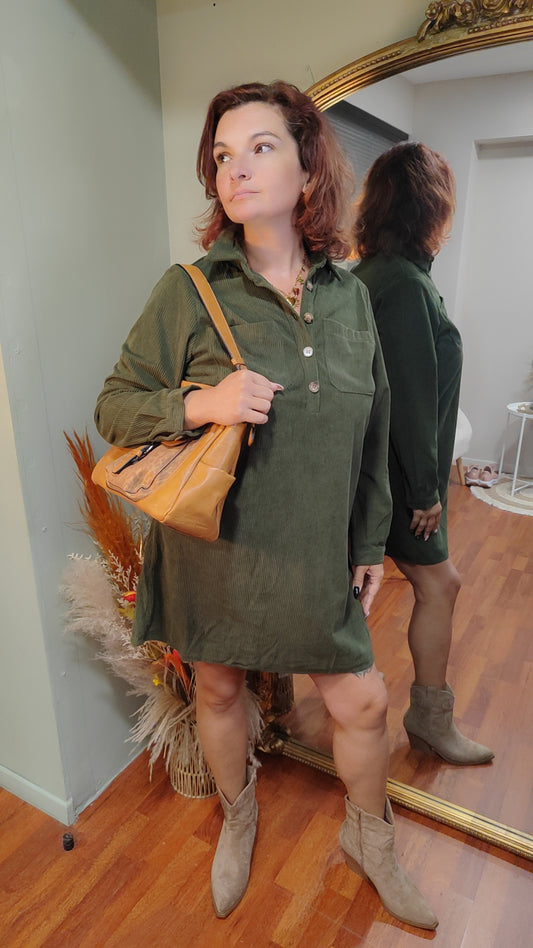 Robe velours côtelé kaki