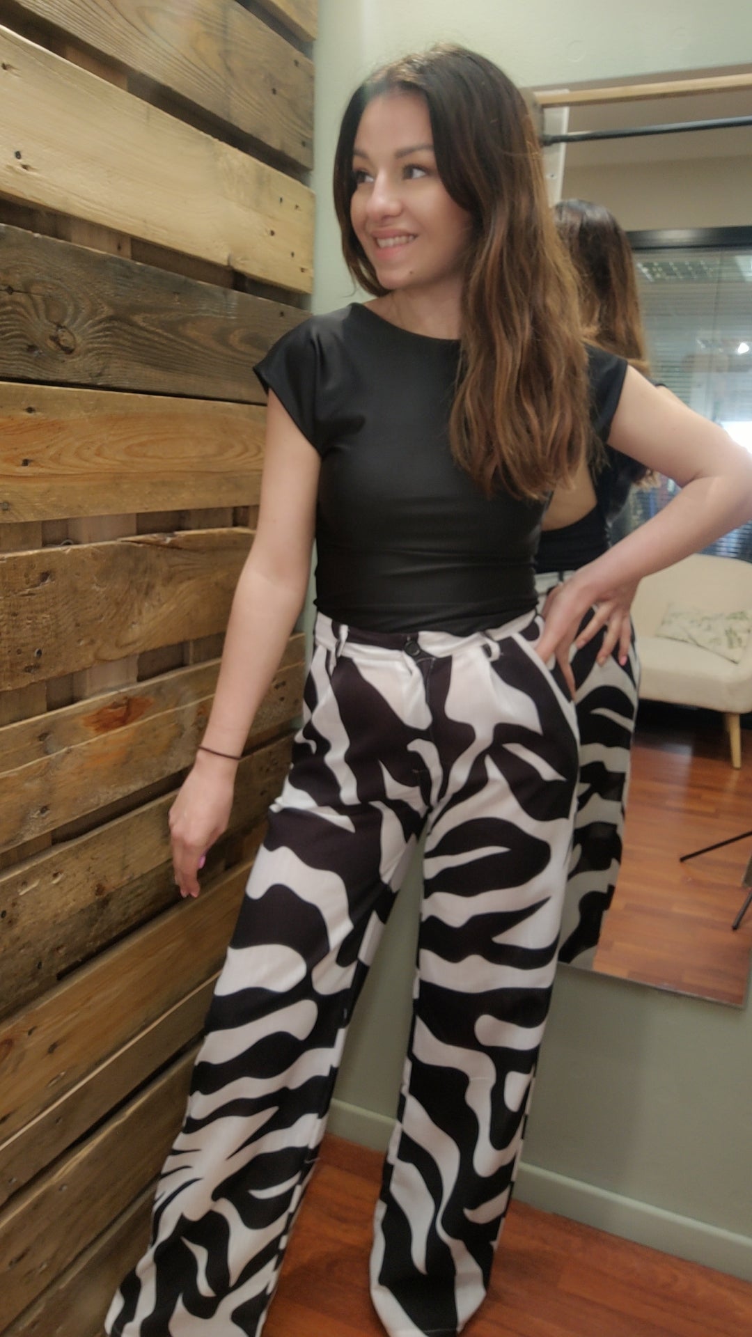 Pantalon zébré effet lin