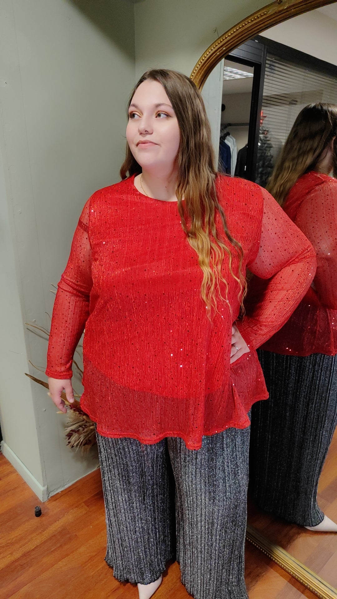 Blouse rouge pailletée