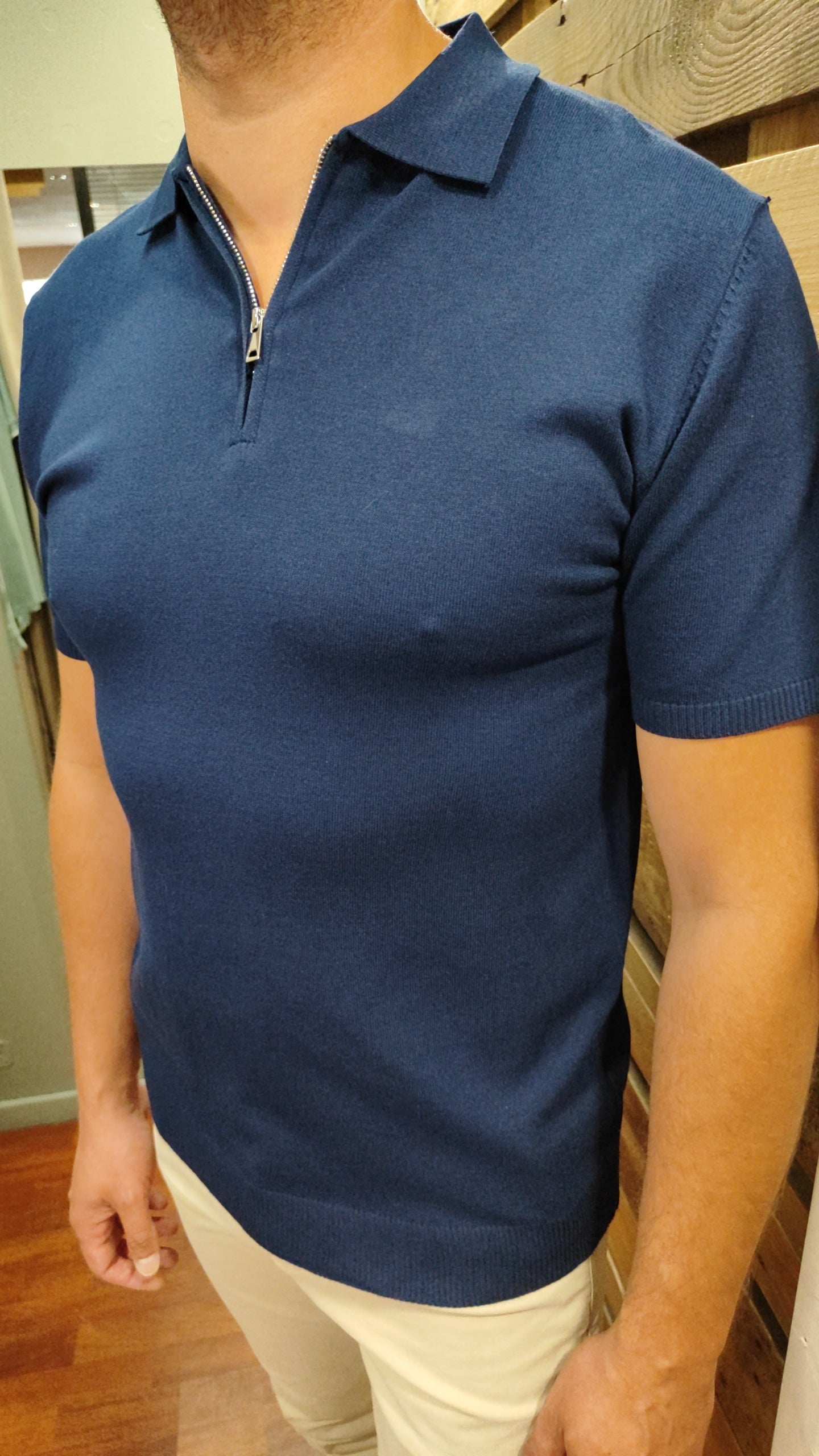 Polo zip bleu marine