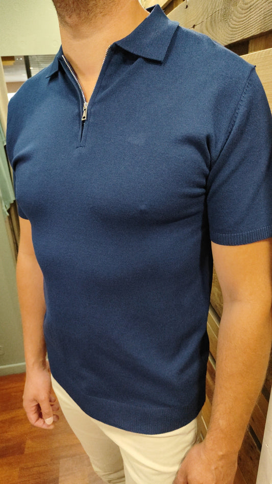 Polo zip bleu marine
