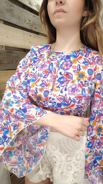 Haut à nouer motifs violet