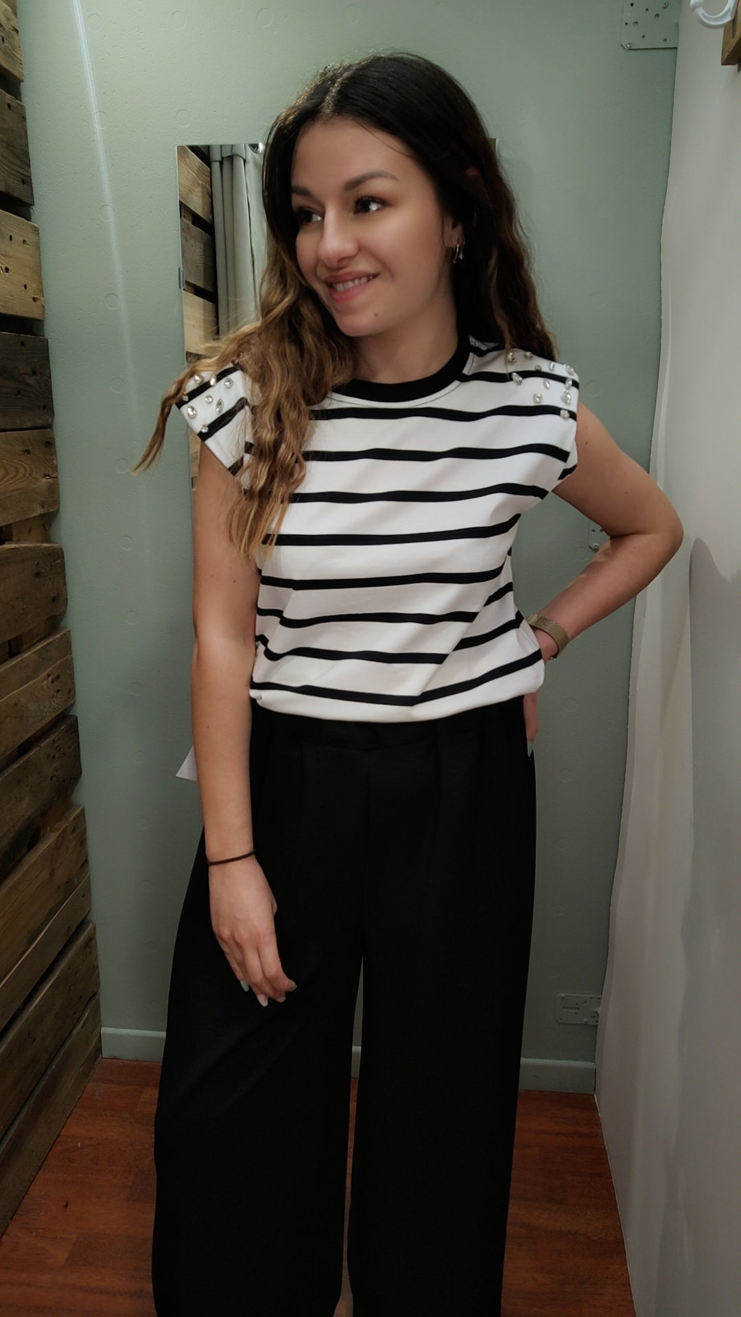 Top rayures et strass