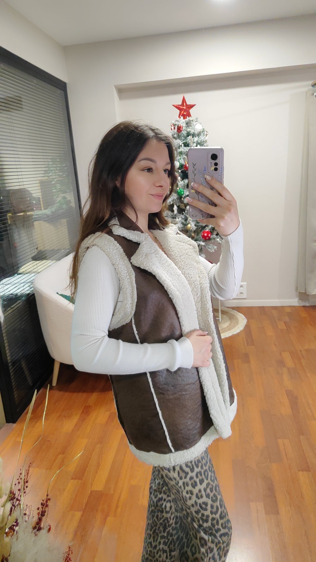 Veste sans manches motard chocolat lainée