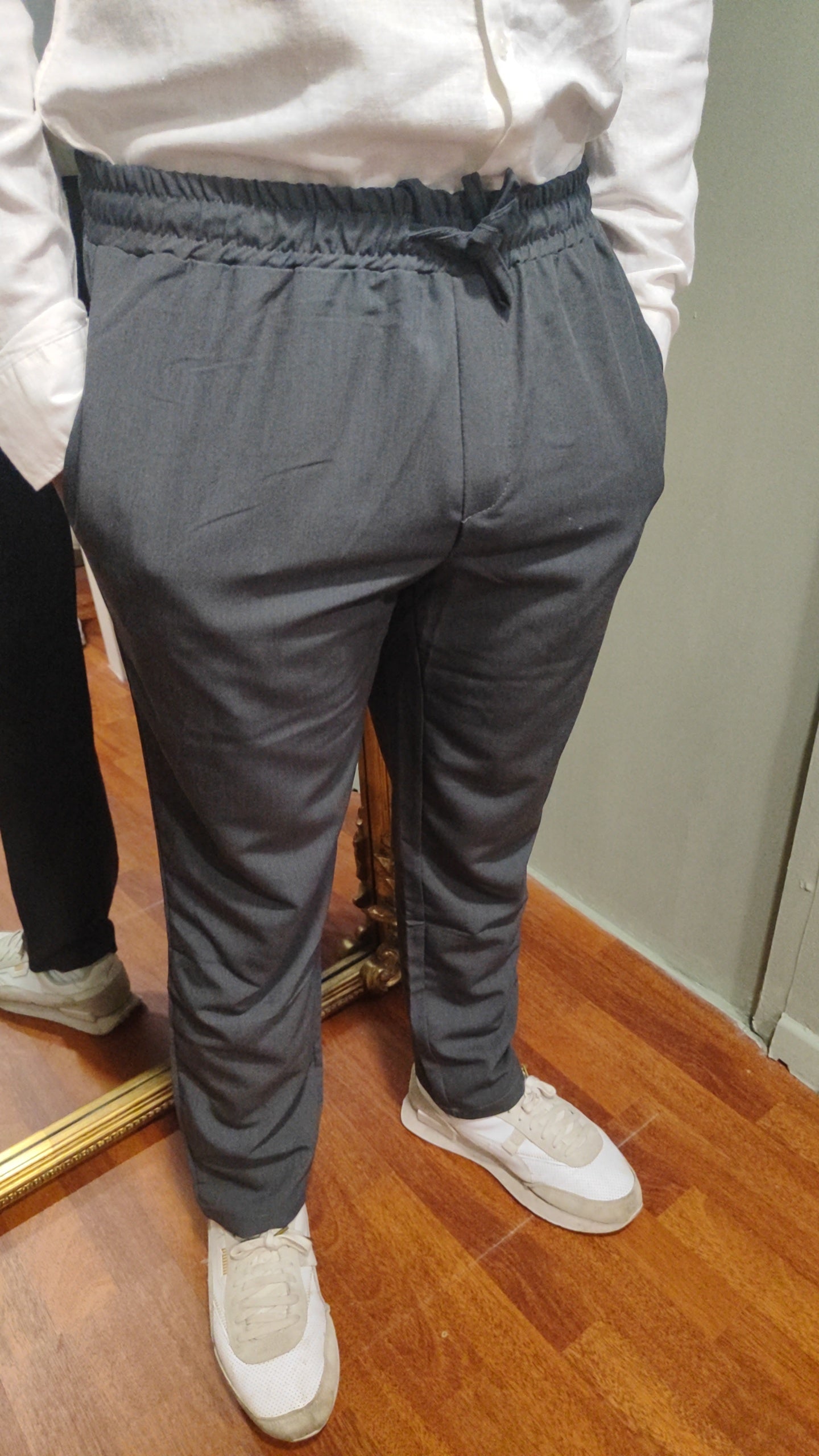 Pantalon fluide effet lin gris