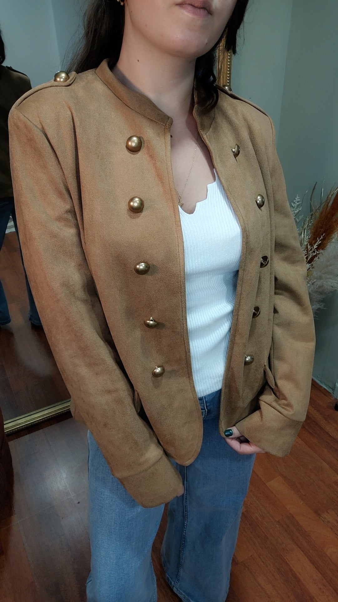 Veste officier suedine camel