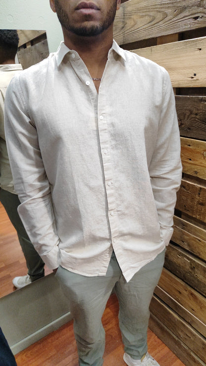Chemise 100% lin beige