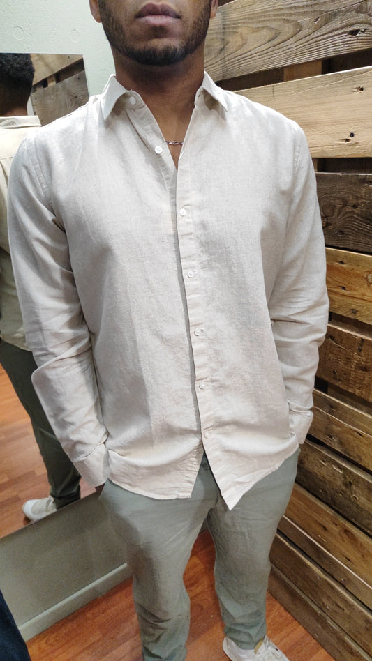 Chemise 100% lin beige