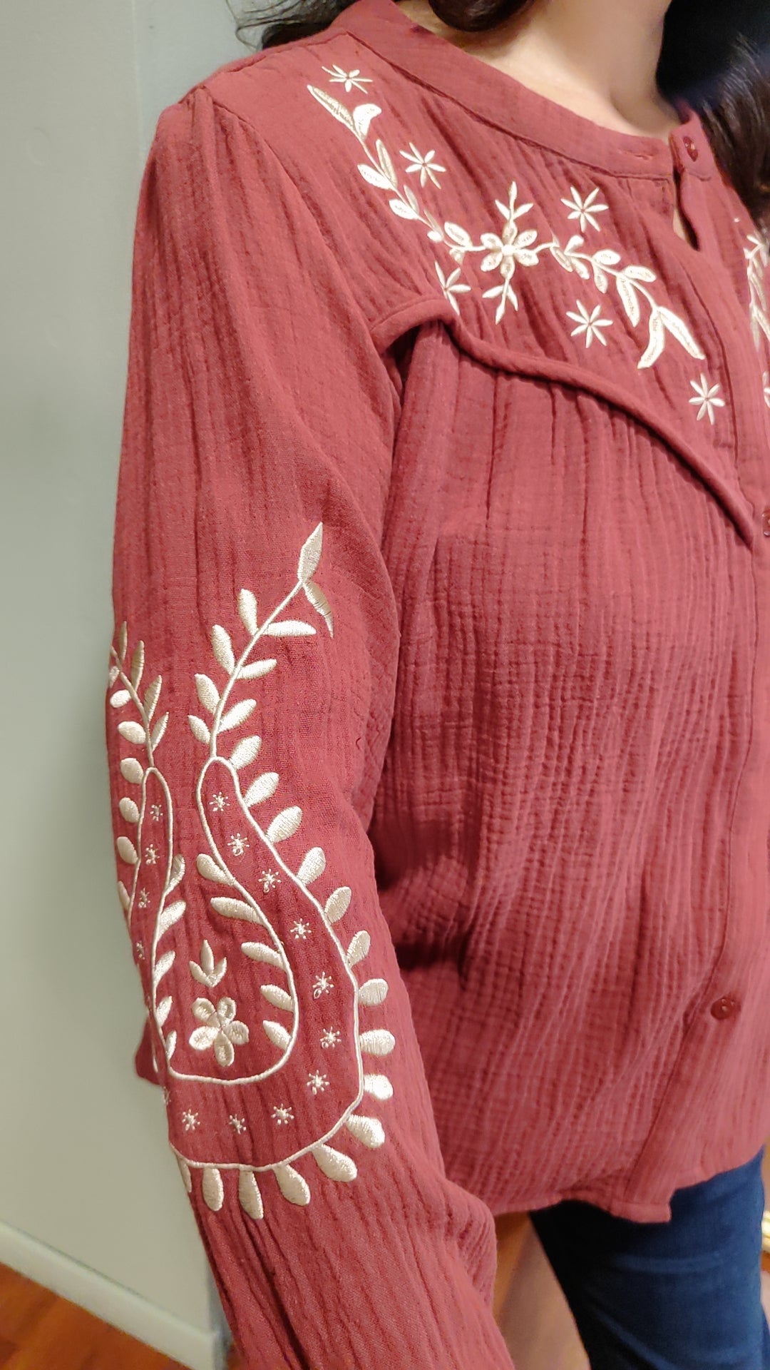 Blouse gaze bordeaux broderie