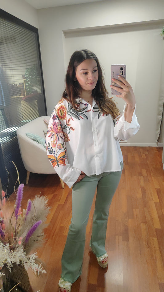 Chemise effet lin imprimée