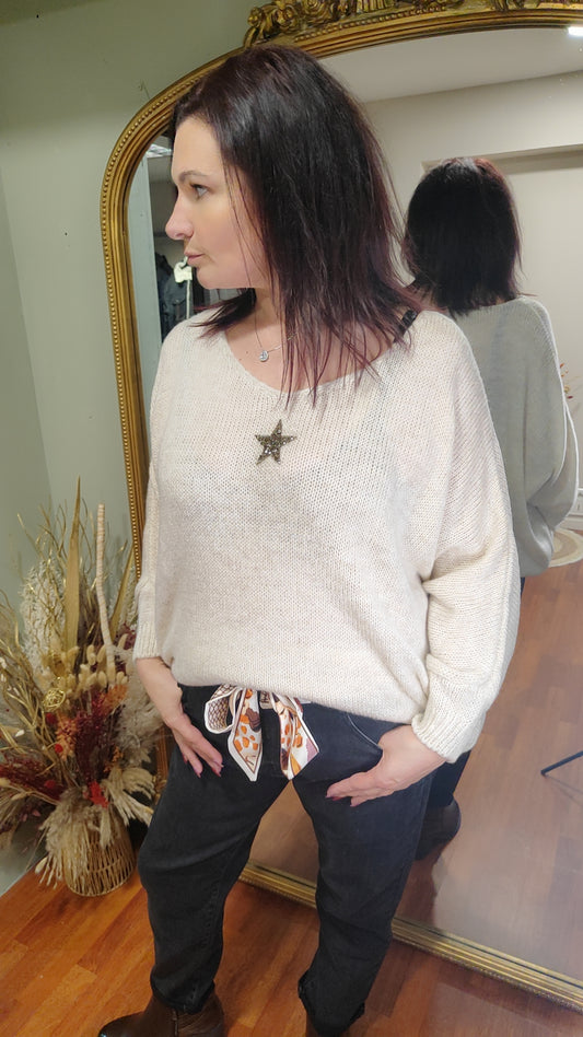 Pull maille beige étoile
