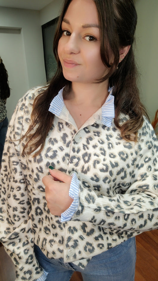 Gilet léopard beige détails bleu