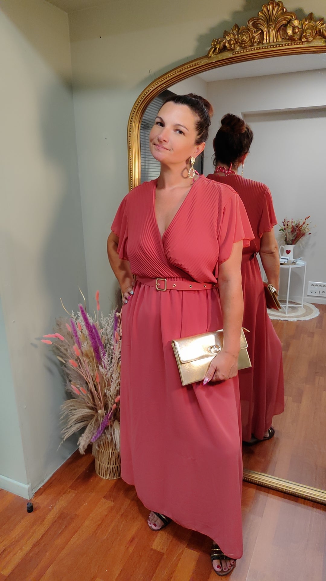 Robe longue ceinture terracotta