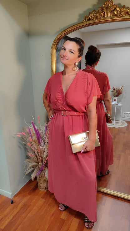 Robe longue ceinture terracotta