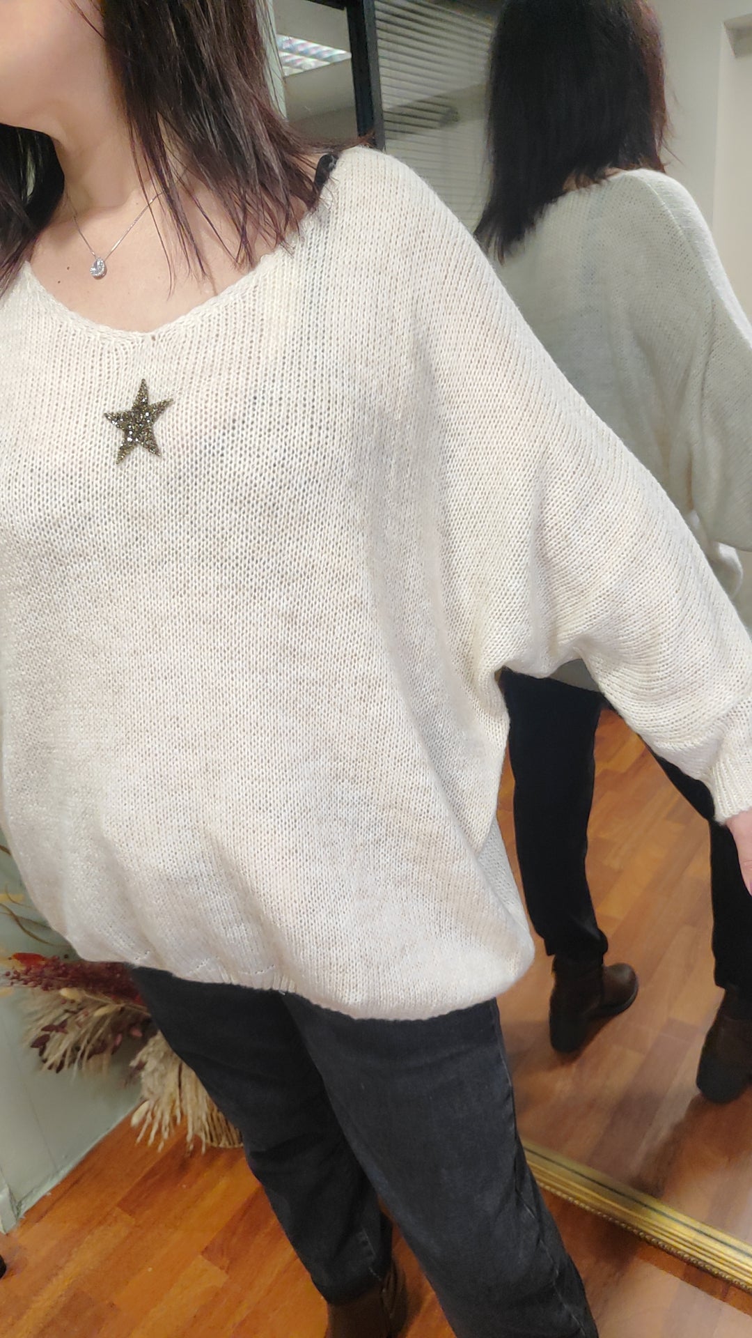 Pull maille beige étoile