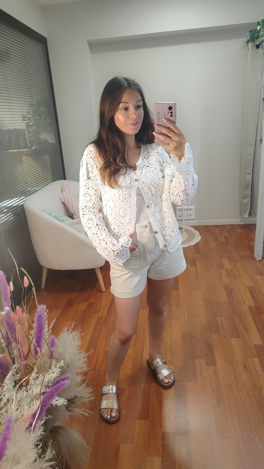 Gilet crochet beige ou blanc