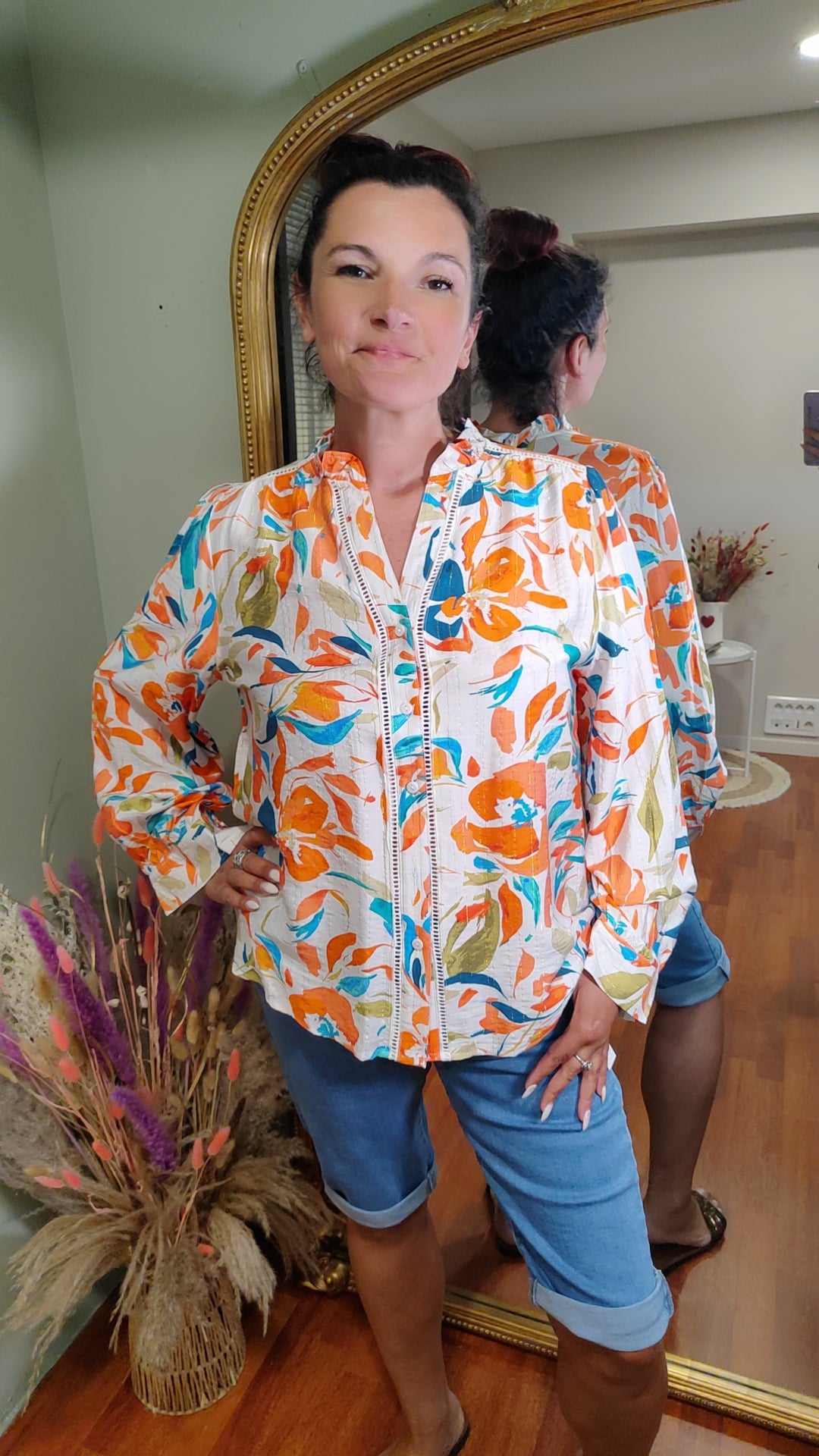 Chemise motifs orange/bleu