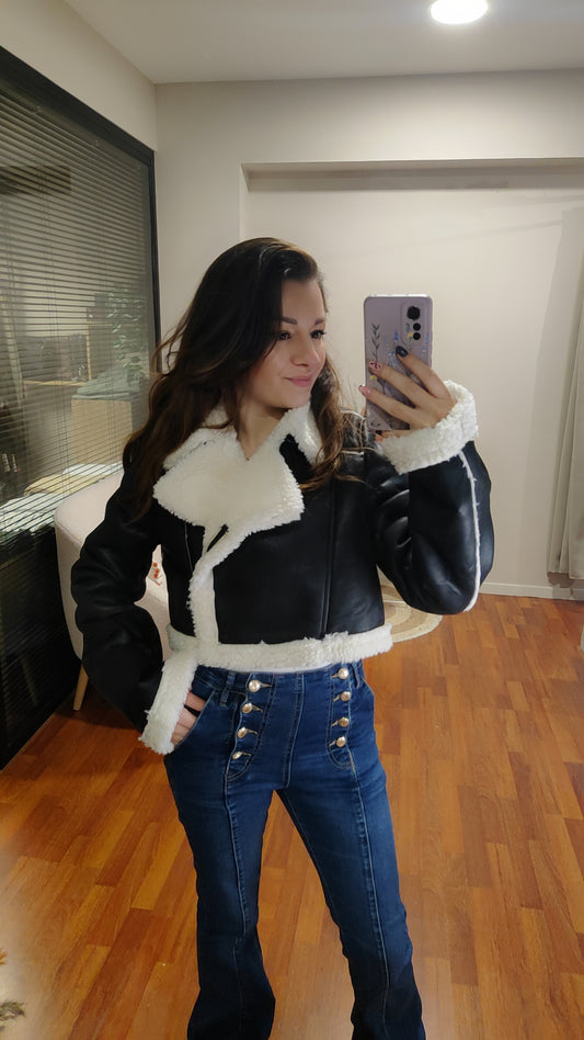 Veste aviateur fourrée noire