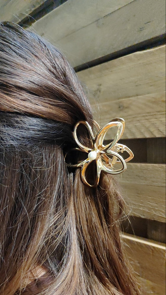 Pince à cheveux fleurs perle (doré ou argenté)