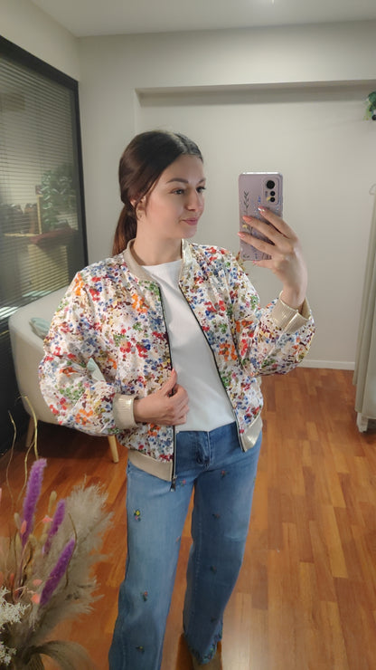 Bombers fleuri multicolore et doré