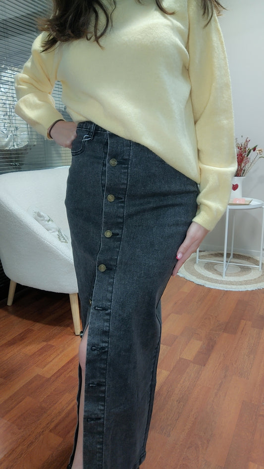 Jupe longue jean gris boutons