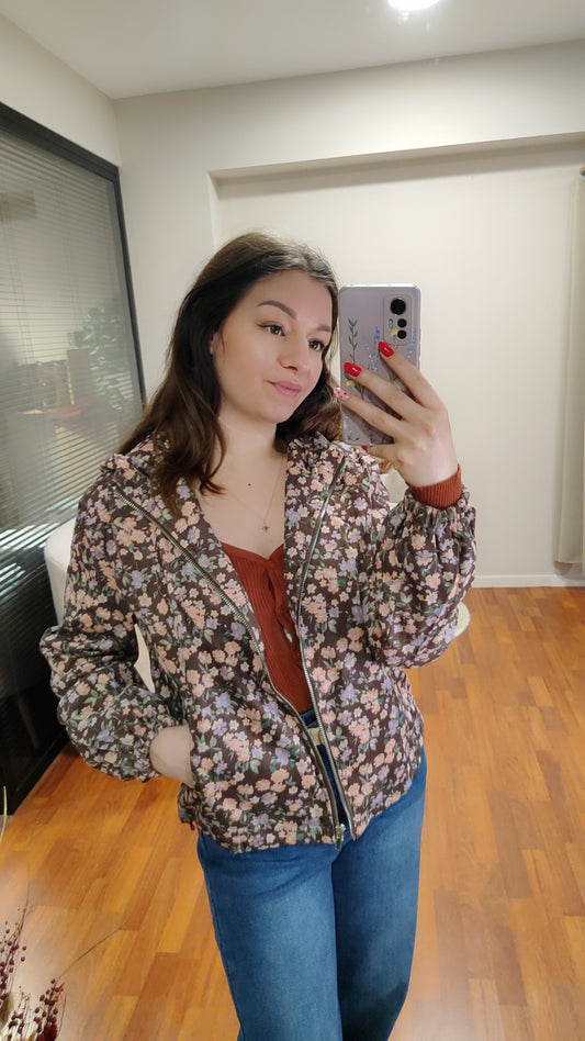 Veste à zip fleurie cotelée