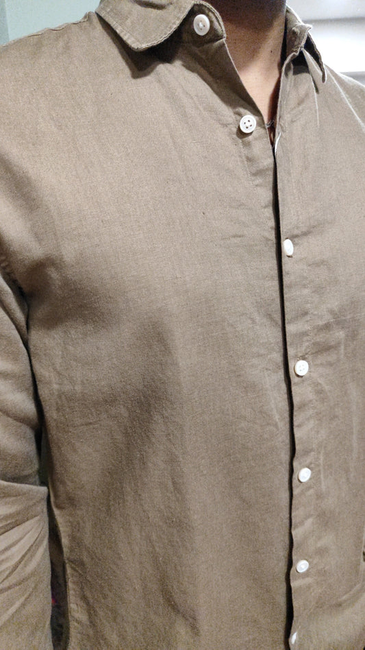 Chemise 100% lin marron