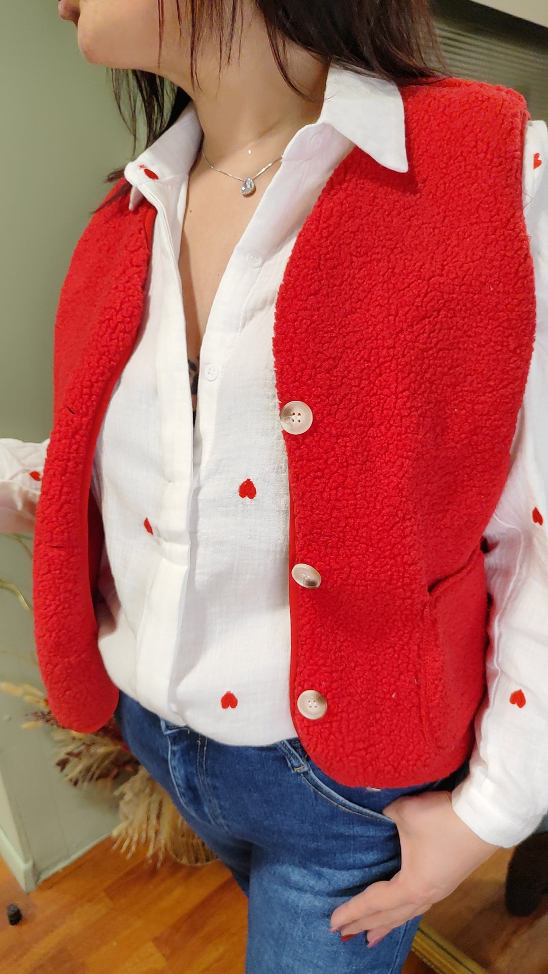 Gilet sans manches à boutons et poches