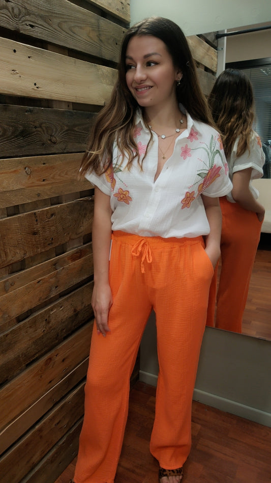 Chemisette gaze de coton broderie rose