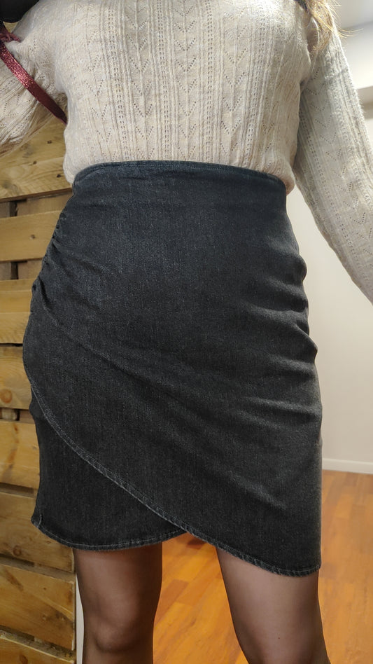 Jupe porte-feuille jean gris