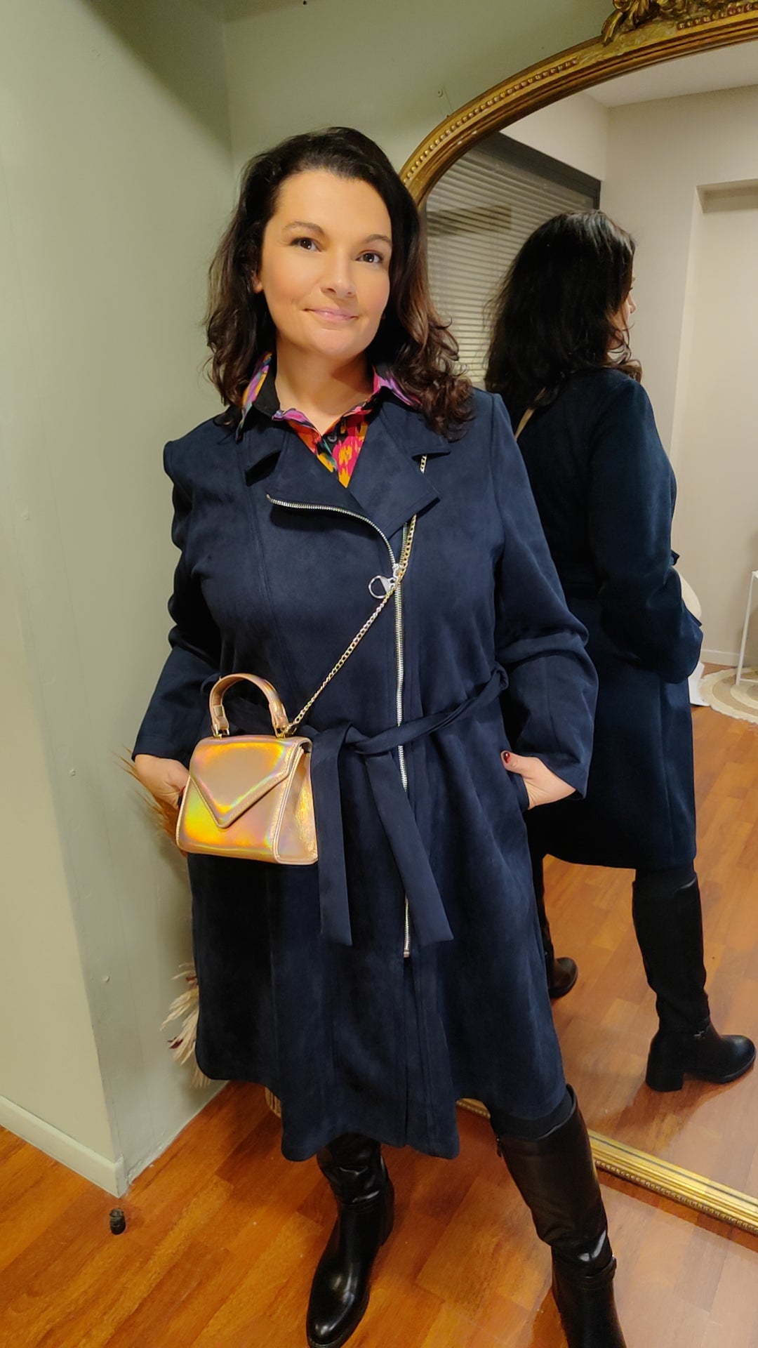 Manteau long suédine ceinturé