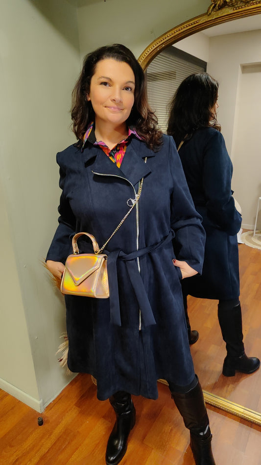 Manteau long suédine ceinturé