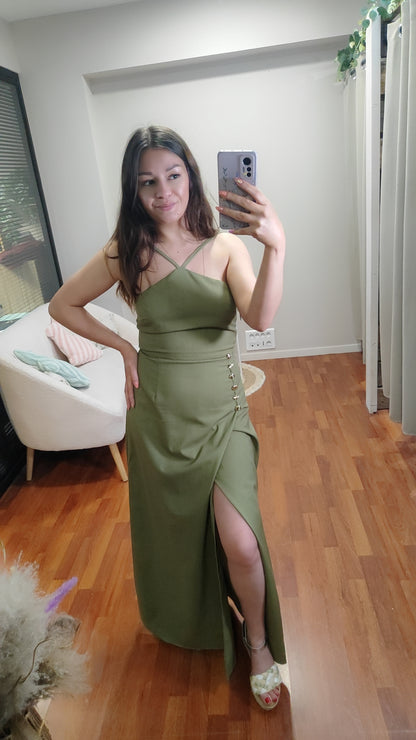 Robe vert olive détails doré