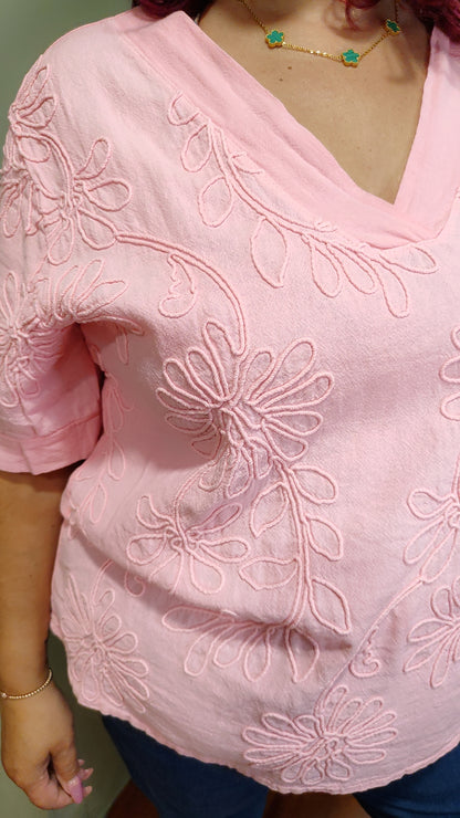Top broderie fleurs
