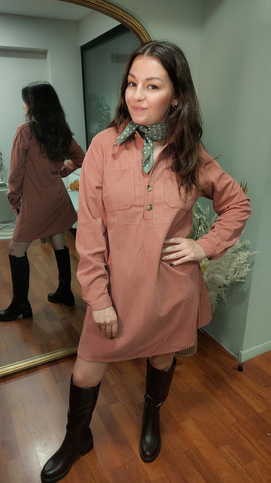 Robe velours côtelé vieux rose