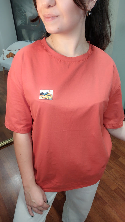 T-shirt terracotta broderie