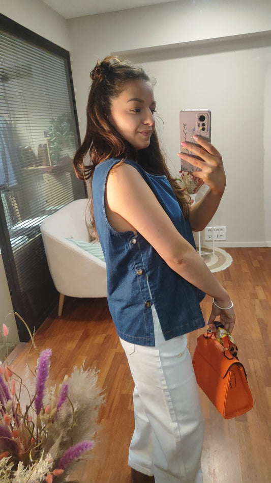 Top en jean boutons
