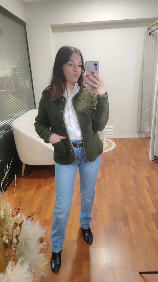 Veste teddy kaki pression