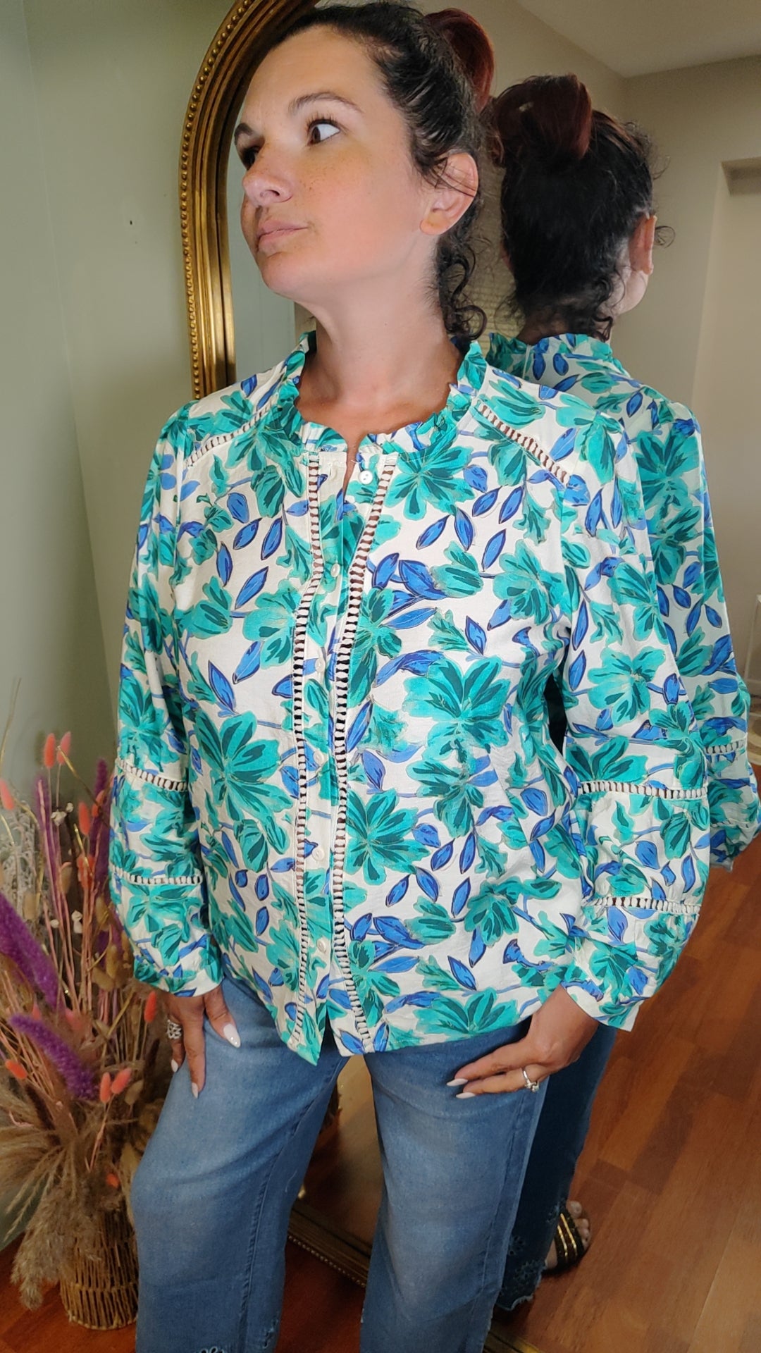 Blouse bleu/vert